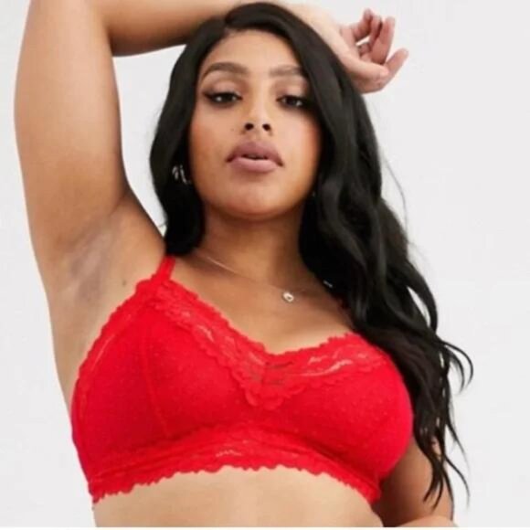Savage x Fenty Red Dotted Lace Mesh Triangle Bralette - Picture 2 of 9